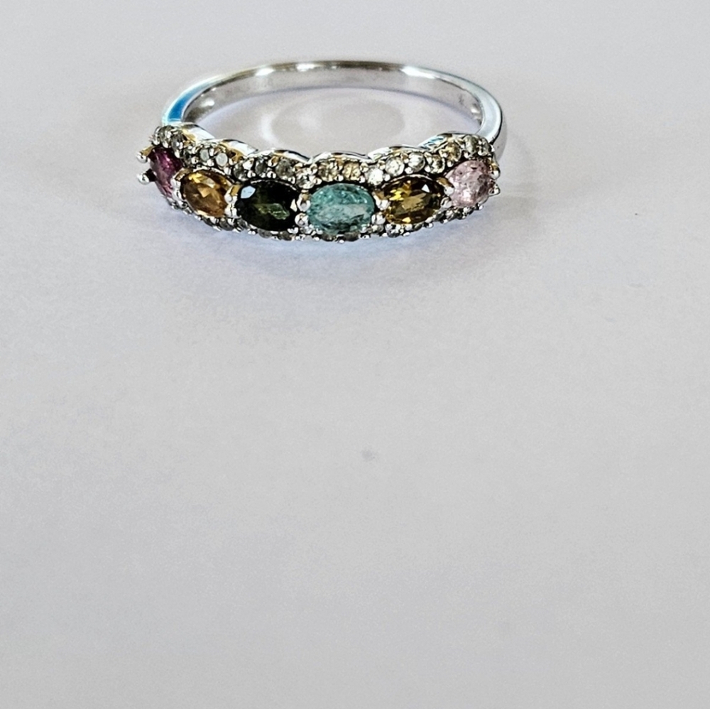Beautiful Multicolor Tourmaline Ring in Sterling Silver Size 9